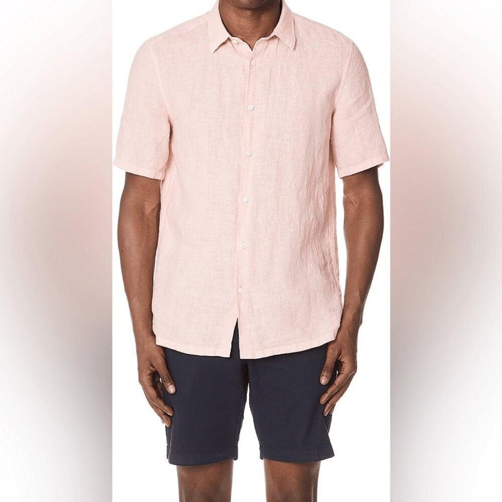 Theory Men’s | Linen Short Sleeve Button-Down Shirt Blush | Size XL